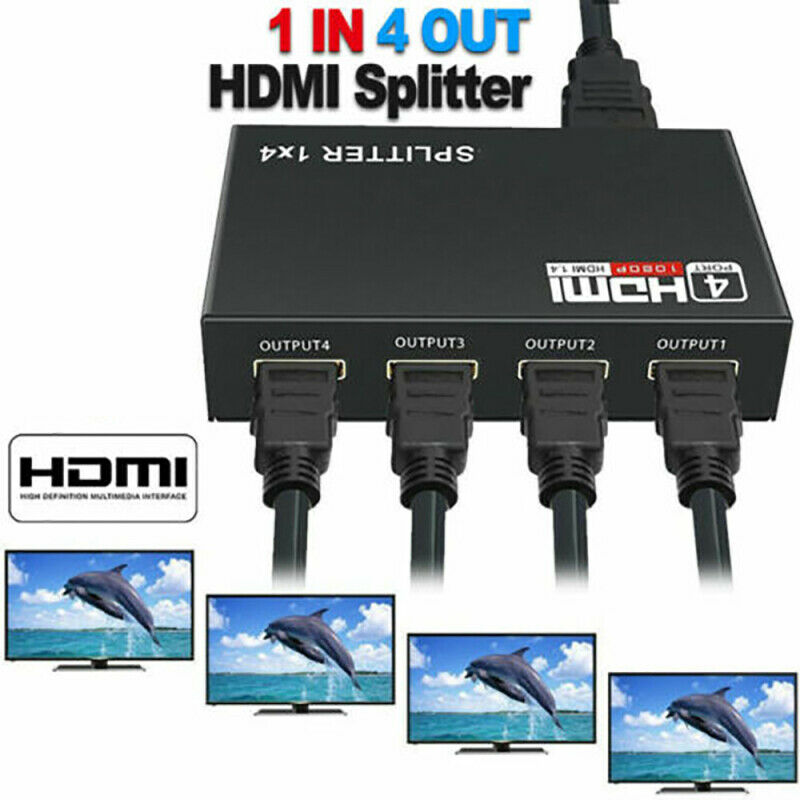 1 in 4 out Full HD HDMI Splitter 1X4 4 Port Hub Repeater Amplifier v1.4  GIJ