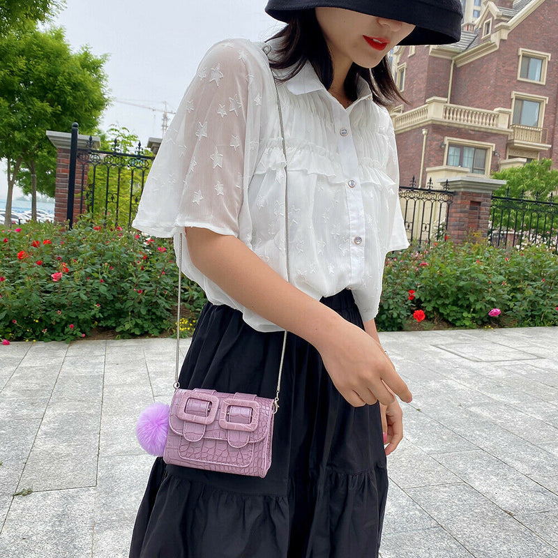 Women Mini Messenger Bags Alligator PU Retro Chain Shoulder Purse (Purple)