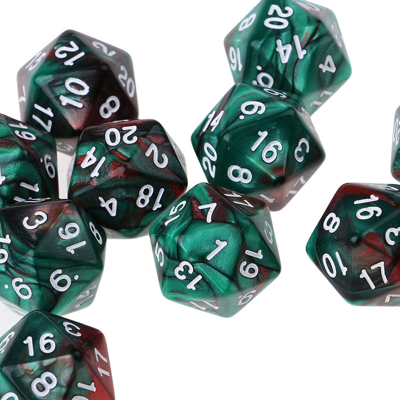 Set of 10 Green Coffee D20 Acrylic Dice for RPG D&D Gaming Twenty Sided Die