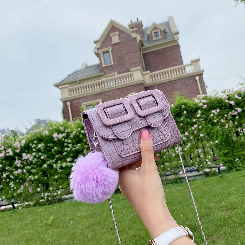 Women Mini Messenger Bags Alligator PU Retro Chain Shoulder Purse (Purple)