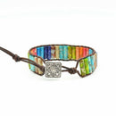 Chakra Bracelet Jewelry Handmade Color Natural Stone Tube Beads Leather Wra
