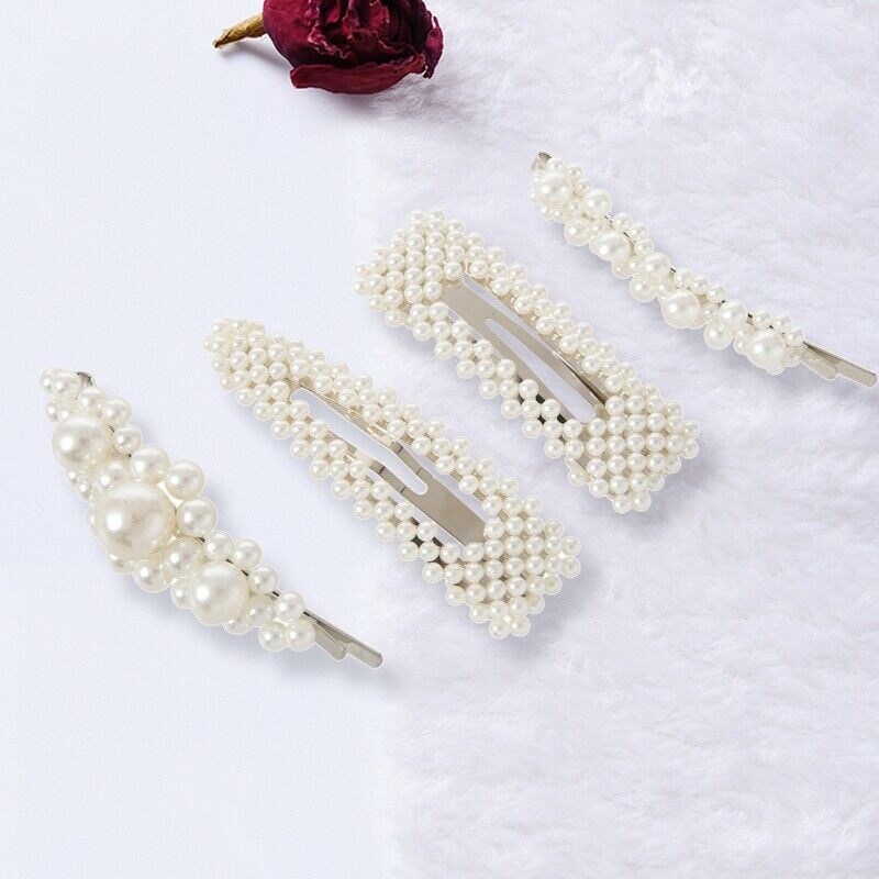Pearls Hair Clips For Women Girls 4Pcs Large Bows/Clips/Ties For Birthday V F9C9