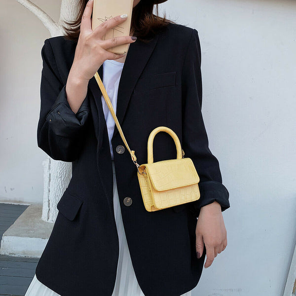 Women Leather Mini Shoulder Handbags Flap Messenger Crossbody Bags (Yellow) A#S
