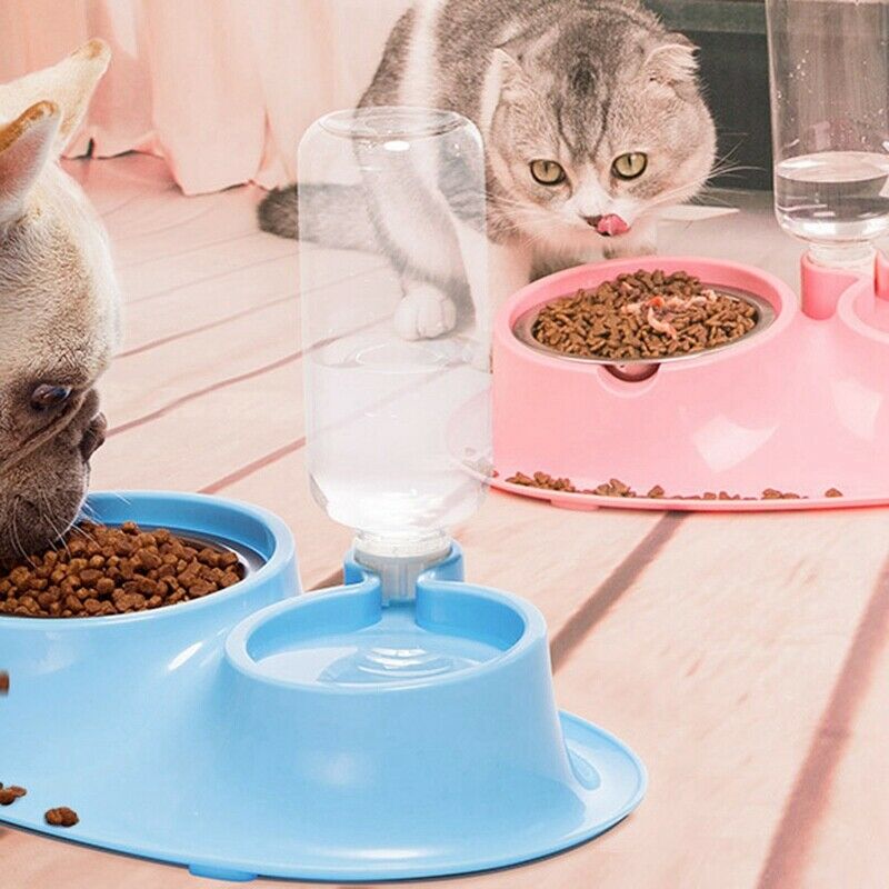 2X(Pet Stainless Steel Dog Cat Bowl Pet Basin Automatic Water Feeding Two B