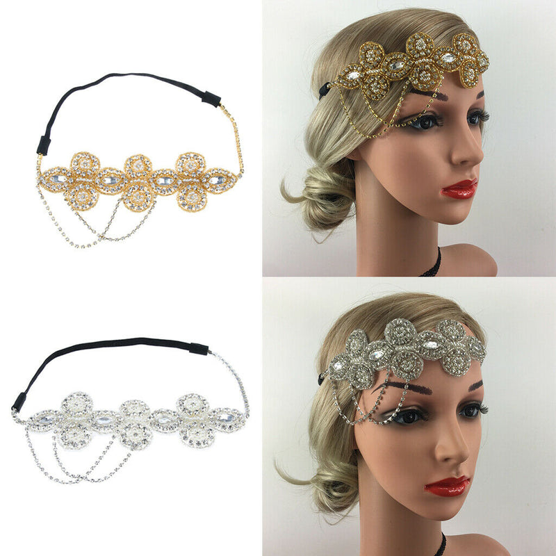 2x Tassel 20s Crystal Rhinestone Fascinator Headpiece Headband Bridal