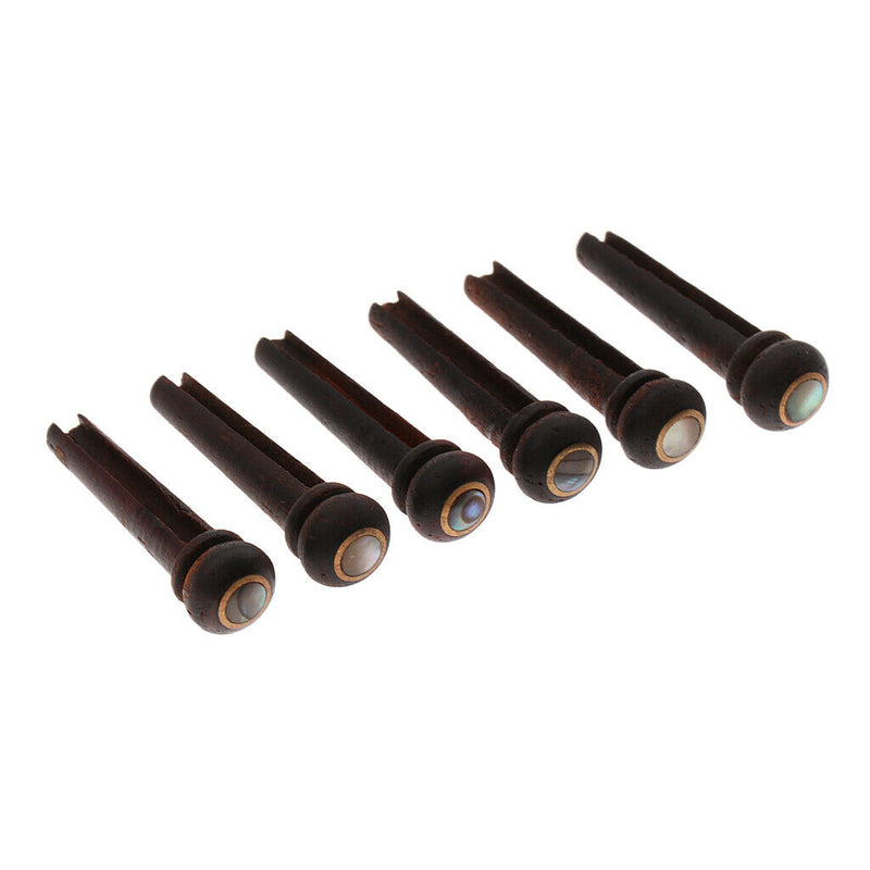 6 Pieces Wood Bridge Pins Shell Dot Inlay for Acoustic Guitar Rosewood