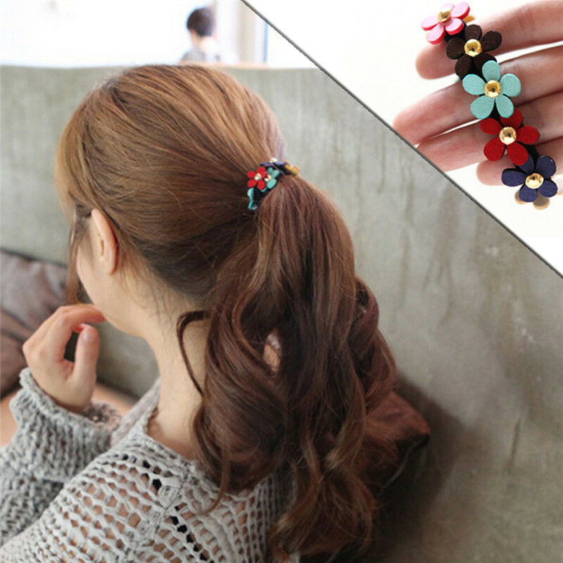 2pcs Women Girls Flower PonyTail Elastic Rubber Hair Band Tie Rope Ring MO