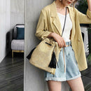 Tassel Decor Shoulder Messenger Handbags Straw Women Crossbody Bucket Bags