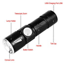 Mini Portable COB LED 3 Modes USB Rechargeable Flashlight Torch Zoom Lamp
