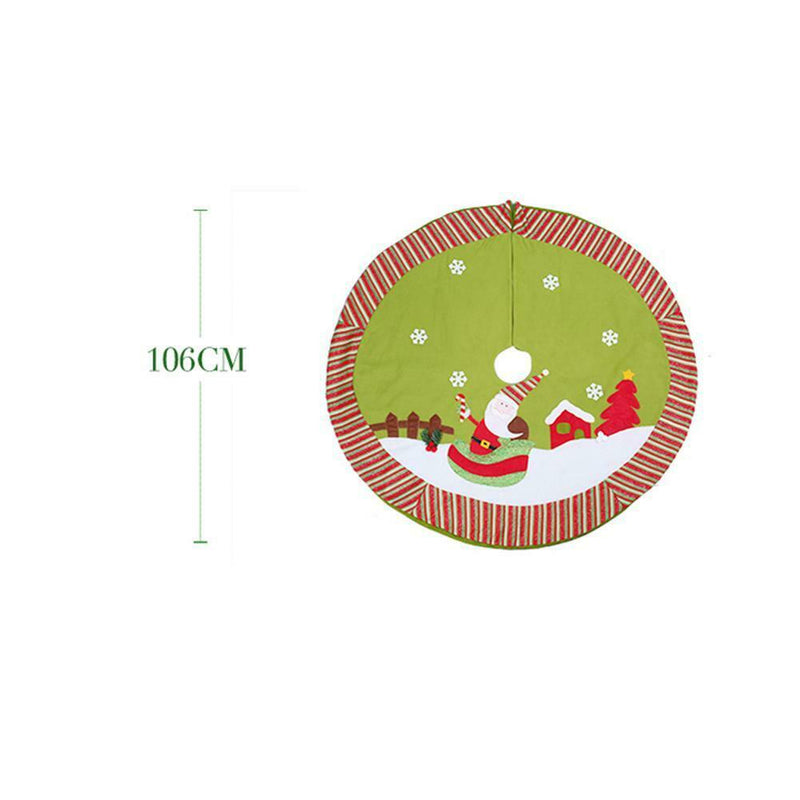 Santa Claus Snowman Hotel Supply Scene Decor Tree Skirt (Green Bottom) A