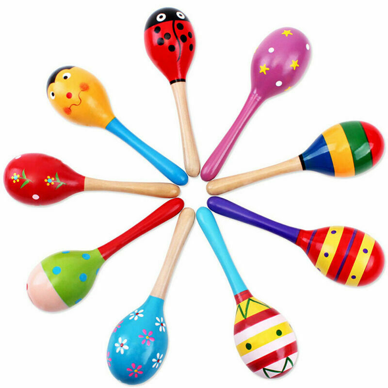 Wooden Maraca Wood Rattles Kids Percussion Musical Hand Shaker-Toys Instrum X8J5