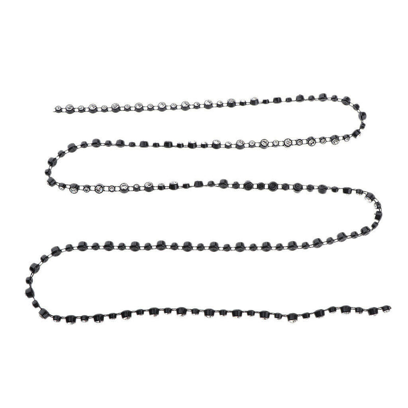 1 Yard Black Round Rhinestone Chain Ribbon Trim DIY Sewing Craft Decoration