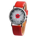 Waterproof Quartz Watch Women Rhinestone Flower Print Wristwatch (Red) A