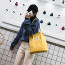 Korean Canvas Handbags Women Corduroy Shoulder Bags Shopping Totes (Yellow)