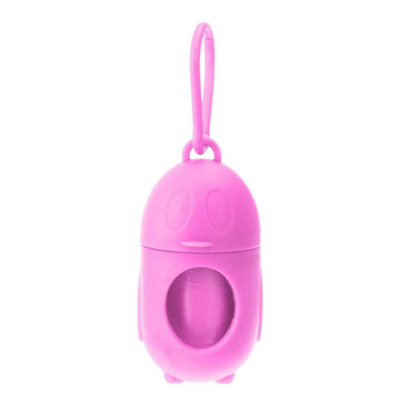 Penguin Pill Shape Pet Dog Poop Bag Dispenser Waste Garbage Bag Set (Pink)