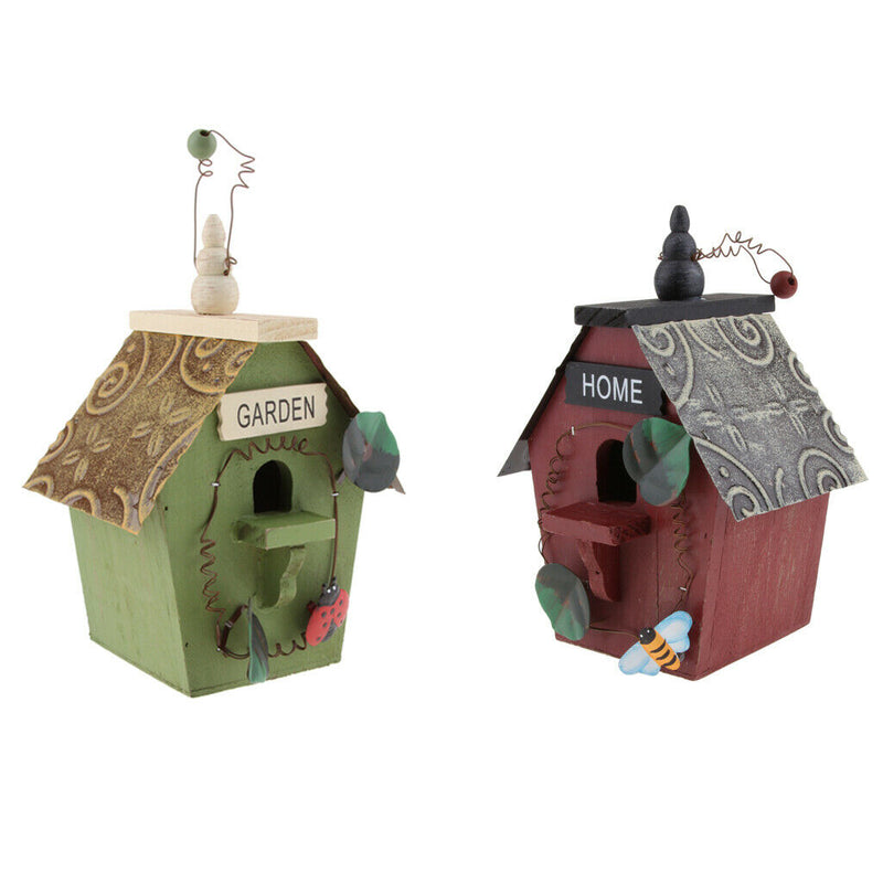 2 Pieces Natural Wood Decorative Birdhouse, Hanging Wooden Garden Bird House for