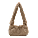 Women Fluffy Shoulder Bag Solid Plush Handbags Female Winter Totes (Brown)