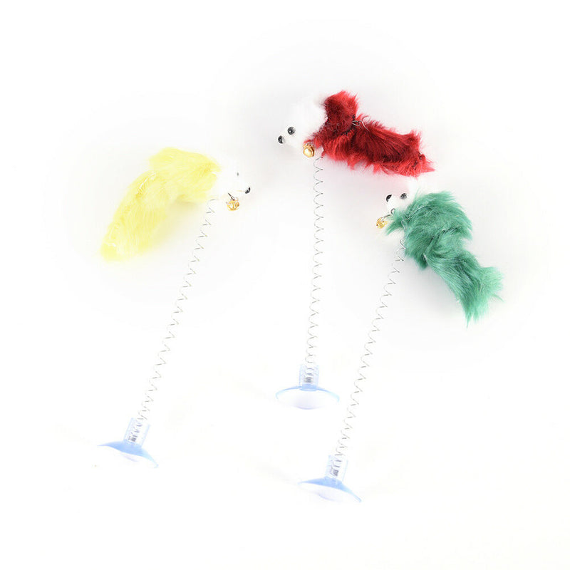 1PC Funny Interactive Cat Pet Toys Multicolored sucker with spring plush mouse |
