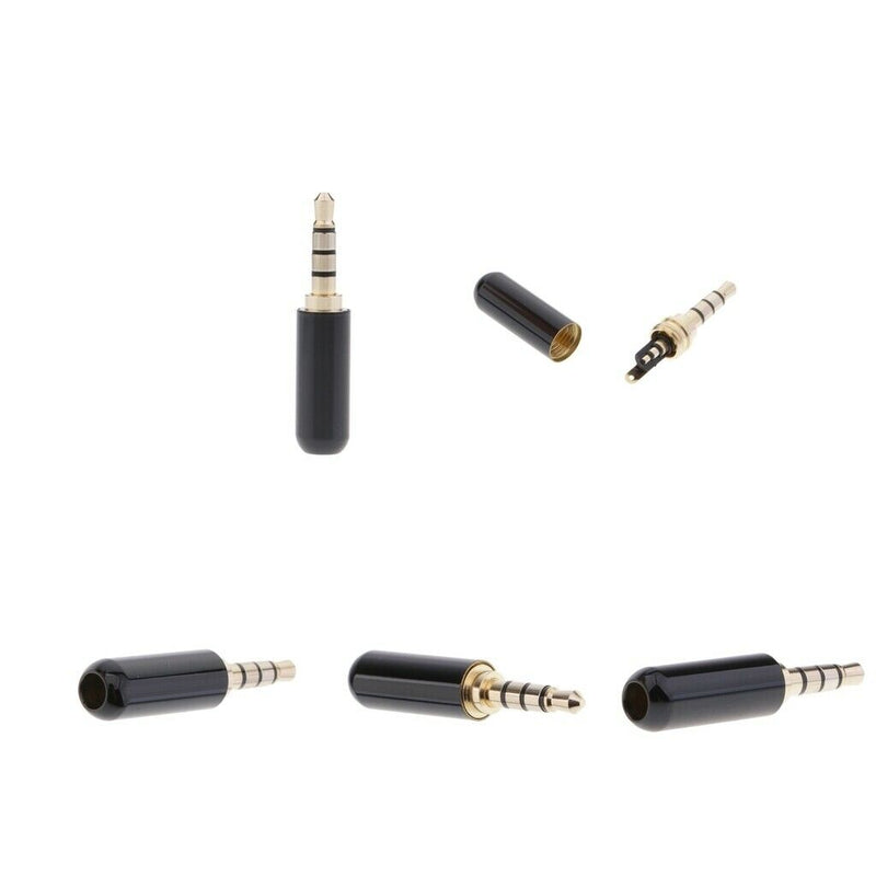 5PC 3.5mm 1/8" Male Jack Mini Black Audio Plug Male Stereo Adaptor DIY Soldering