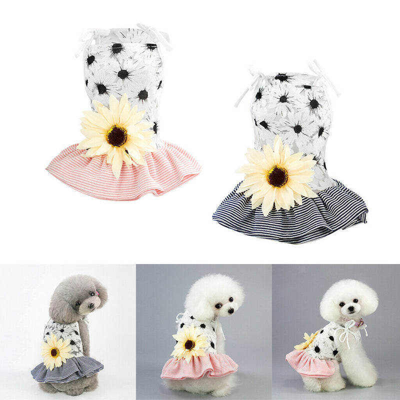 Set of 2 Cotton Puppy Dog Dress, Thin Cute Floral Princess Tutu Skirt for Small