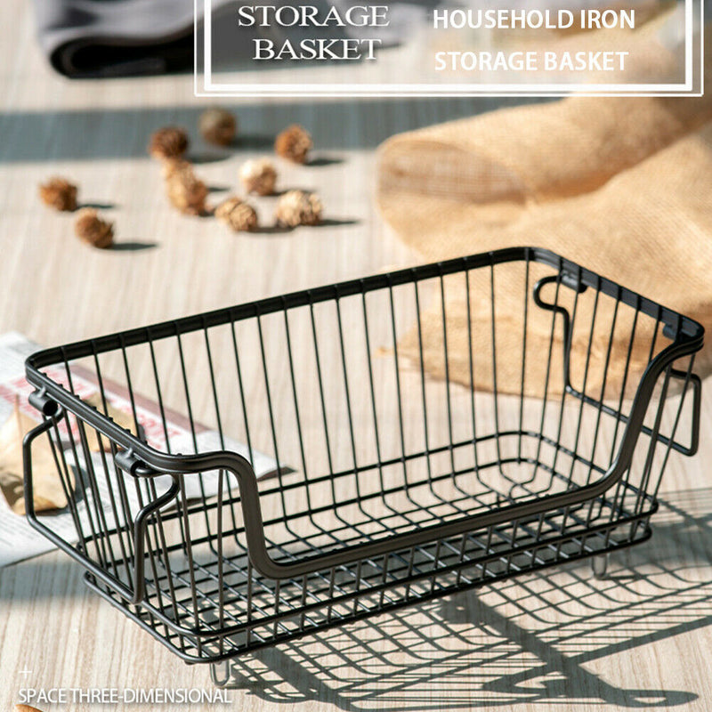 Kitchen Counter Cabinet Fruit Vegetable Iron Art Storage Basket With Handles