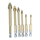 6pcs Tungsten Carbide TCT Glass Drill Bits Set Titanium Coated Power To