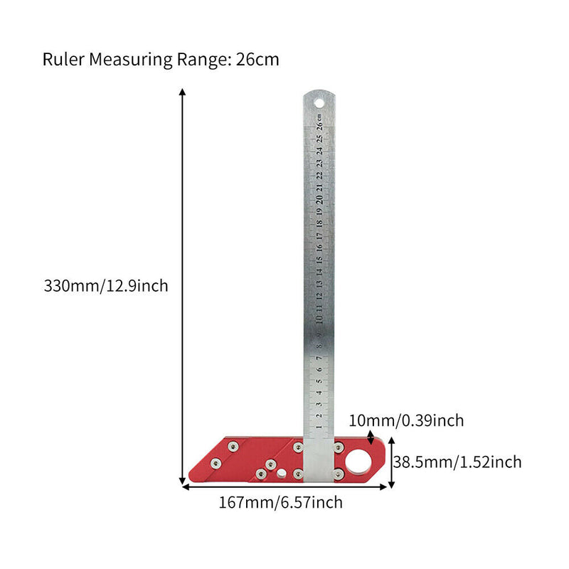 26cm Scribe Tool Home Center Line Round Heart Woodworking Ruler 45 Degree Angle