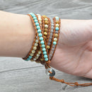 Jewelry 5 Strands Natural Stone Bead Handmade Leather Bracelet Wrap Bracele