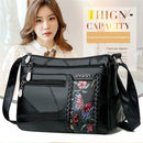 Women Floral Printed Shoulder Bags Multi Pocket Leather Crossbody Handbags