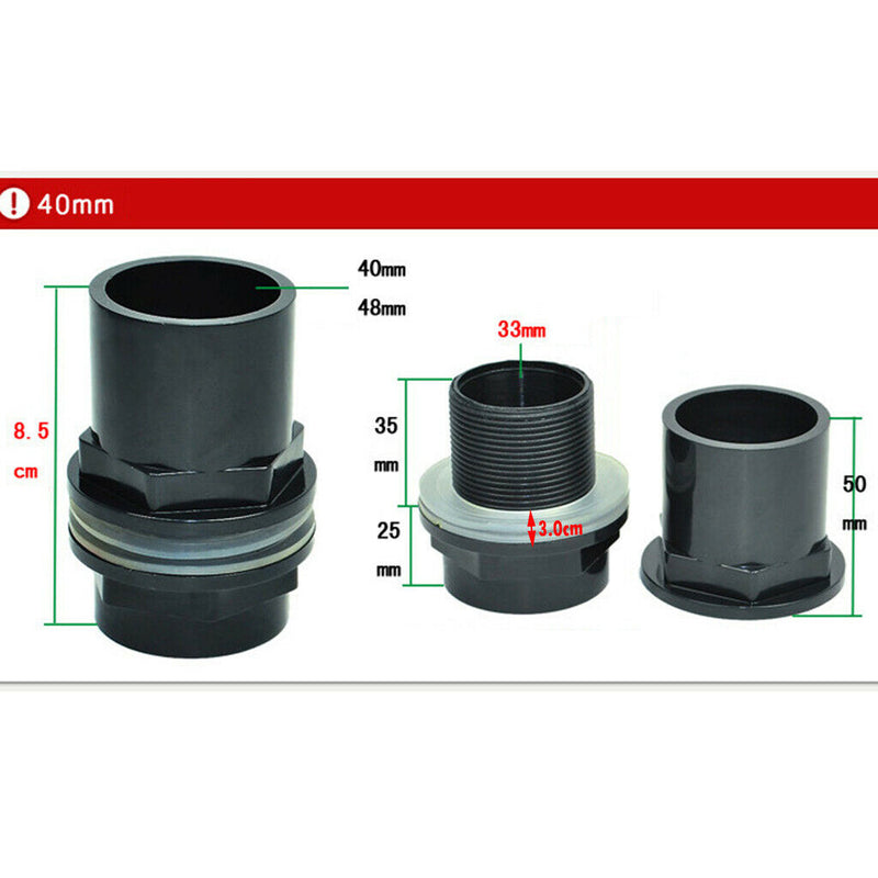 2 Pcs Aquatic Fish Tank Water Pipe Tube Valves Joint Connector Kit 32/40mm,