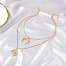Retro Women Necklace Metal Chain Multi-layer Moon Pendant Choker Jewelry