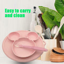Silicone Cushion Baby Plate with Spoon for Kid Infant Tableware Bowl (Pink)