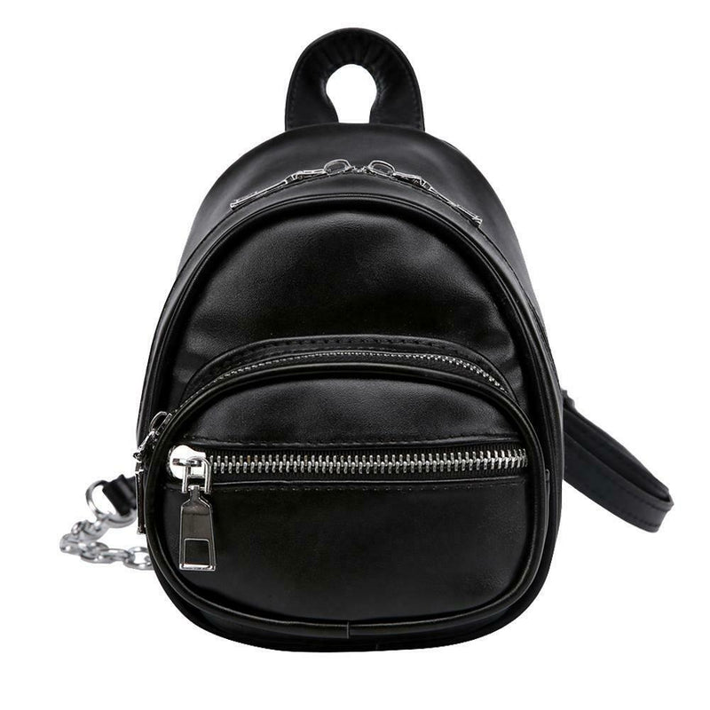 Women Solid Backpack Leather Shoulder Strap Chain Zipper Messenger Knapsack