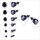 Men Women Stainless Steel Black Round Cubic Ear Studs Earrings 3mm-8mm 6Pair Hn