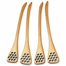 4pcs Hand-made Solid Wood Honey Mixing Bar Carved Hollow-out Spoon 7 inch x Q1L1
