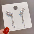 Women Girls Leaf Zircon Tassel Long Earrings Drop Dangle Women Stud Jewelry