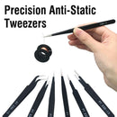 6pcs Precision Anti-Static Stainless Steel Tweezers Set Kit ESD for Electronic