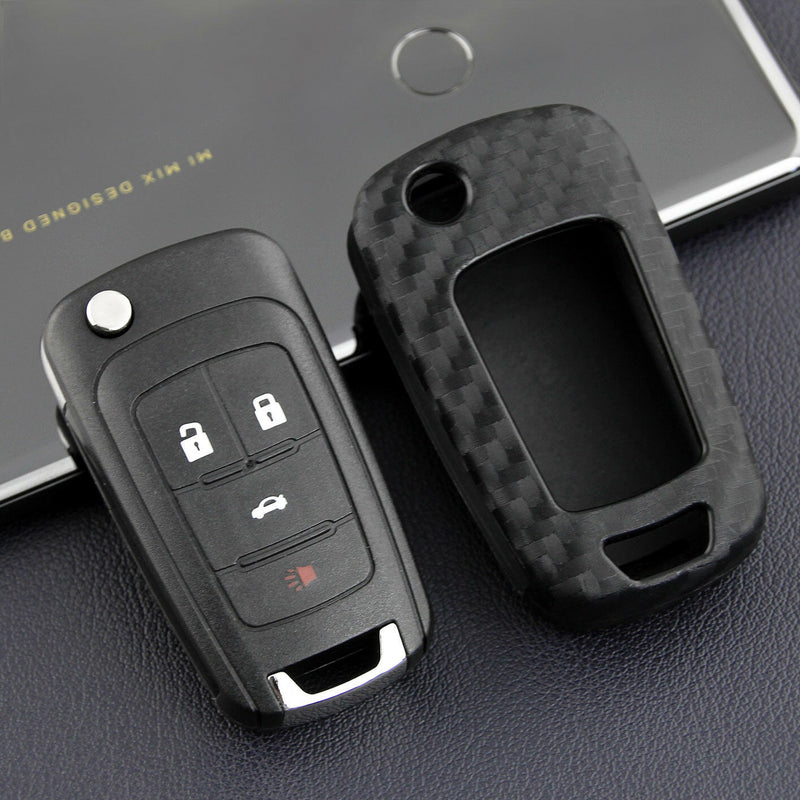 For Chevy Buick Regal Cruze Flip Car Key Fob Chain Ring Case Cover Carbon Fiber