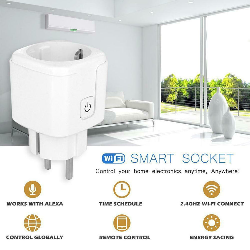 Tuya WiFi Smart Socket EU Plug Remote Timing Outlet Adapter Voice Control