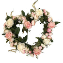 34cm Simulation Rose Flower Wreath Hanging Ornaments for Front Door Party Pink