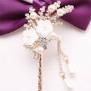 Women Elegant Flower Wedding  Hair Pin Colorful Hairpin Rhinestone Hair Stick-OZ