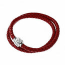 Women Men Bracelet Wristband Cord Leather Braided Crystal Ball Gift Red