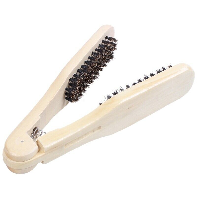 DIY Salon Hairdressing Hair Straightener Wooden Anti-static Dual-Brush Comb V8Y2