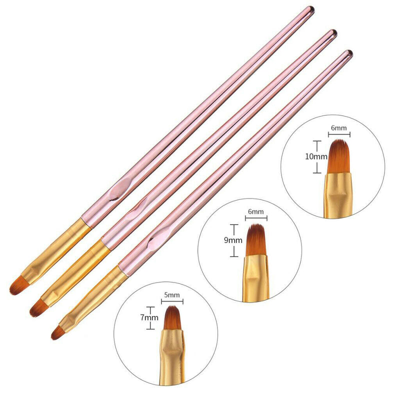 3-Packs Round UV Gel Brush Acrylic Nail Brushes Nail Art Tips Builder Nail