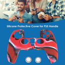 Anti Slip Camo Silicone Case Skin + 2 Thumb Grips for PS5 Controller (Red)