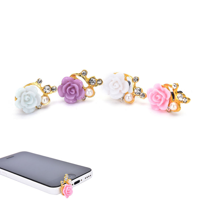 2PCS 3.5mm Rose Crystal Anti Dust Cap Earphone Jack Plug Stopper Cell Phone LJ