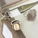 3 Pcs/Set Women Carved Sea Shell Ring Set Knuckle Rings Boho Beach Jewelry  D9Y6