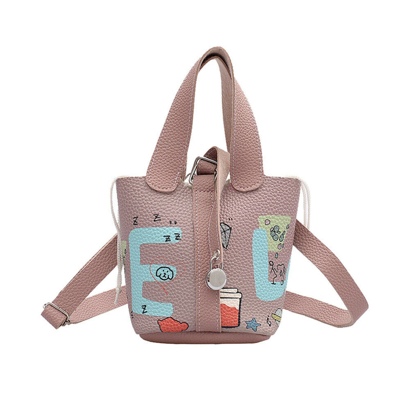 Mini Leather Shoulder Bag Women Graffiti Totes Messenger Handbag (Pink)