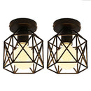 2 Pcs Ceiling Light Industrial Square Cage Metal Iron Retro Chandelier Susp