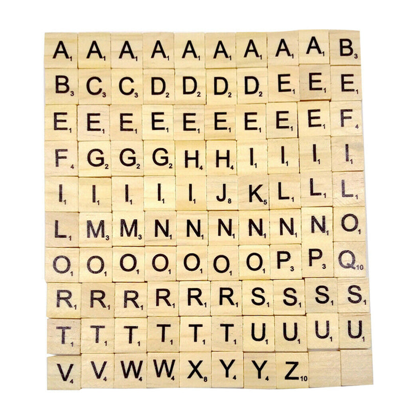 100pcs A to Z Wood Tile Black Letters Puzzle Alphabets Board Crafts